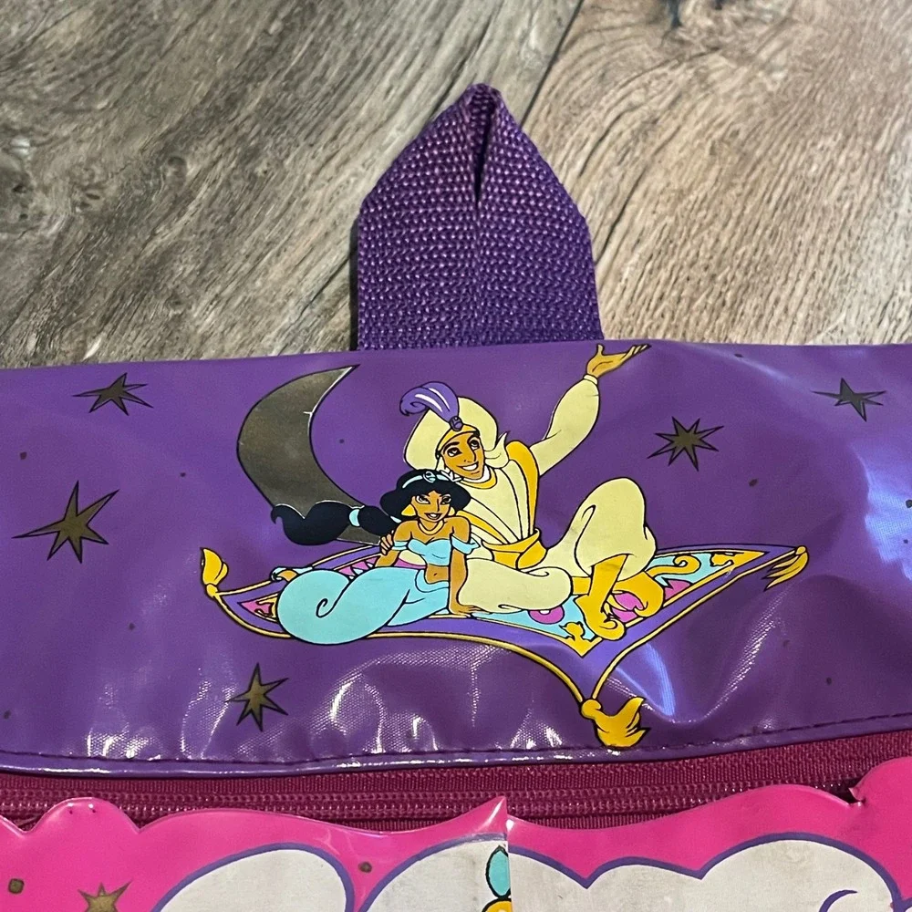 Vintage Disney Aladdin‎ Jasmine Genie Pink Purple Vinyl Backpack 90s Kids Bag